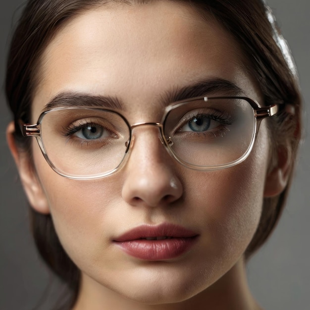 Photo young serious woman wears glasses portrait