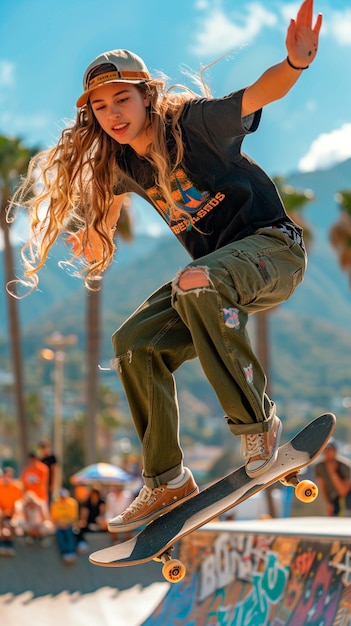 A young skateboarder dynamically performs aerial tricks demonstrating skill freedom in the