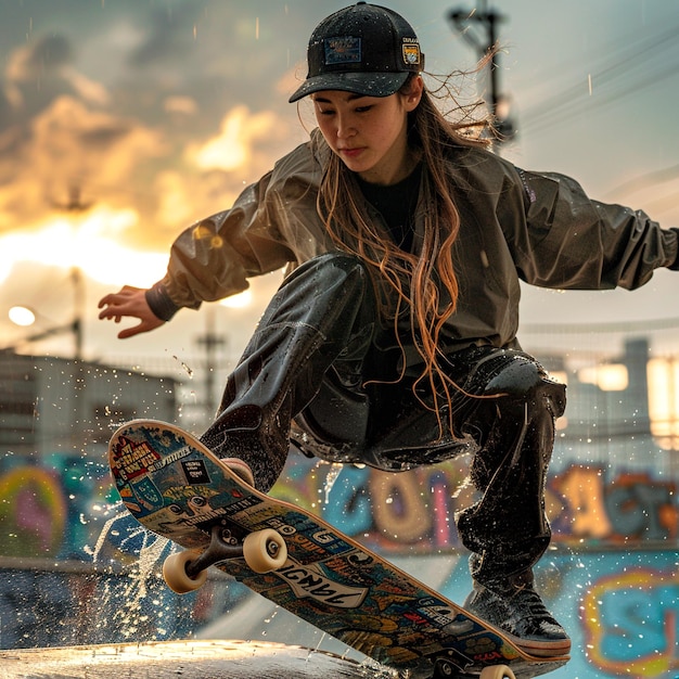 A young skateboarder dynamically performs aerial tricks demonstrating skill freedom in the