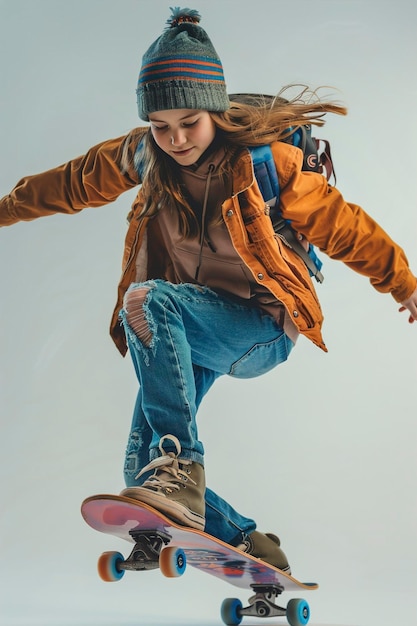 A Young skater girl over isolated background