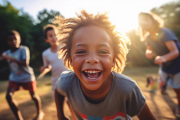 Young smiling boy in the summer camp ai generated