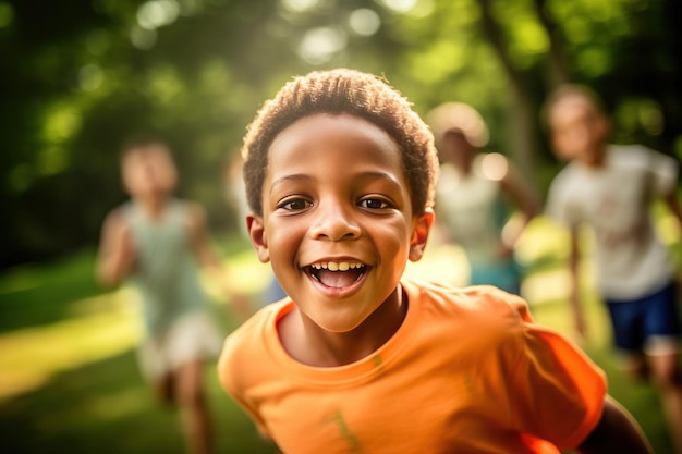 Young smiling boy in the summer camp ai generated