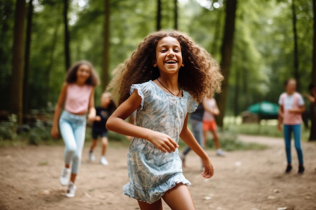 Young smiling girl in the summer camp ai generated