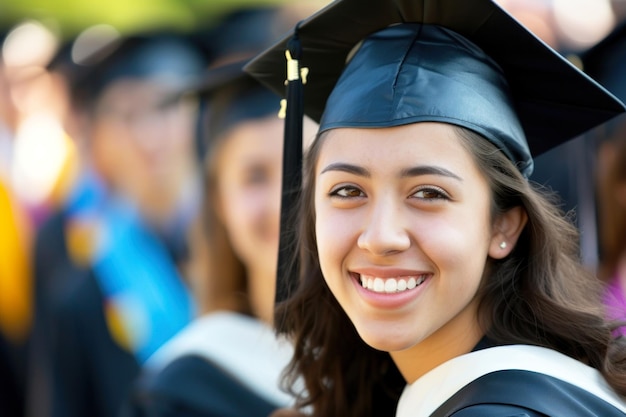 Young smiling student at graduation or graduation dressed in gowns and biretta