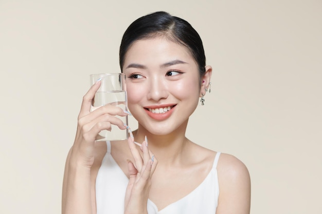 Young smiling woman holding water glass