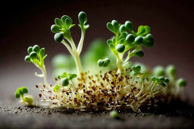 Young sprouts of greens microgreens healthy eating concept