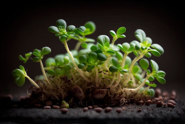 Young sprouts of greens microgreens healthy eating concept