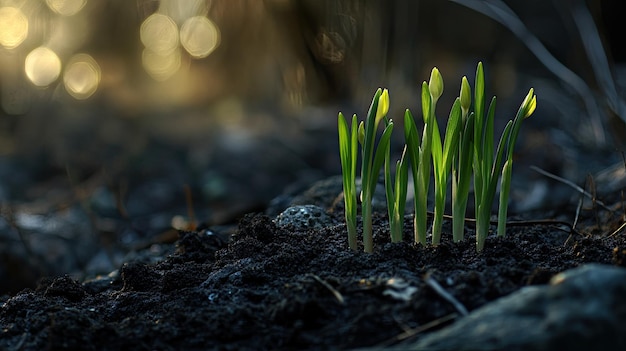 Photo young sprouts in ground generative ai