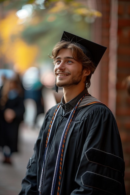 Young Student Poses Proudly in Front of University School Ready to Conquer the Future