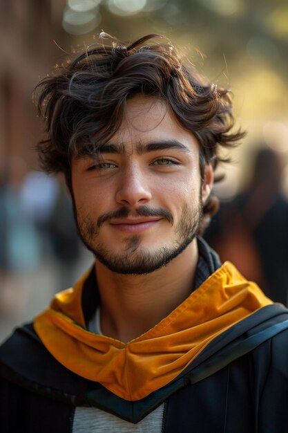 Young Student Poses Proudly in Front of University School Ready to Conquer the Future