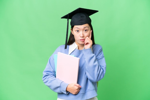 Young student woman over isolated chroma key background thinking an idea