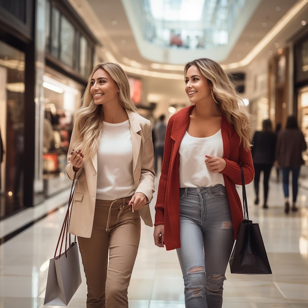 Young stylish beautiful girl in sunglasses is walking with multi colored shopping bags