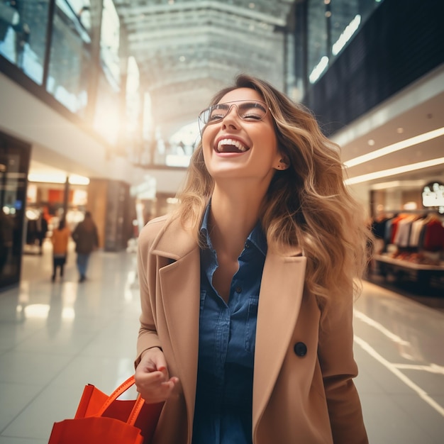 Young stylish beautiful girl in sunglasses is walking with multi colored shopping bags