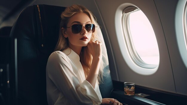 Young successful person traveling in first class Generative AI