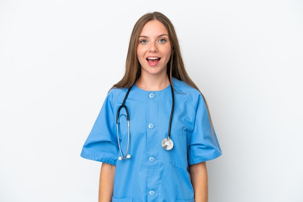 Young surgeon doctor Lithuanian woman isolated on white background with surprise facial expression