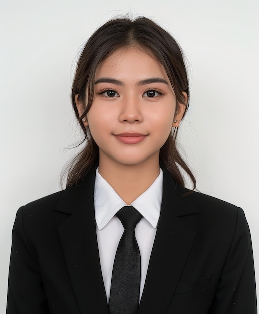 Young Thai Female in Suit and Tie Poses for Picture