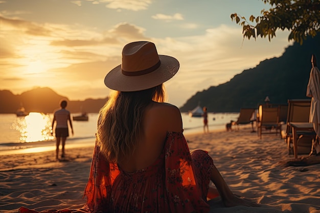 A young traveler girl sit on the top of mountain enjoy the beauty of seascape Young girl love wild life travel freedomGenerated with AI