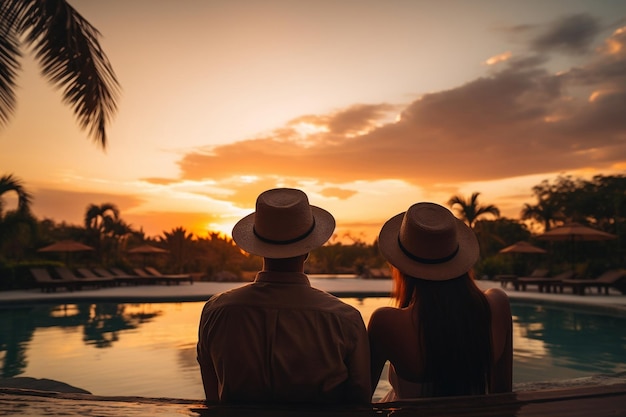 Young Traveling Couple Relaxing and Enjoying the Moment Generative Ai