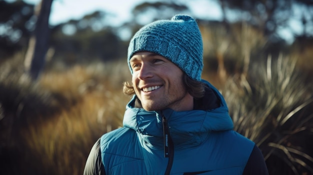 Young traveling man hiking in the mountains