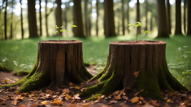 Young tree emerging from old tree stump AI Generated