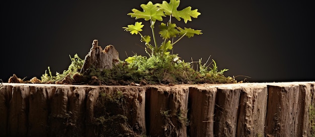 Young tree plant emerging from old tree stump