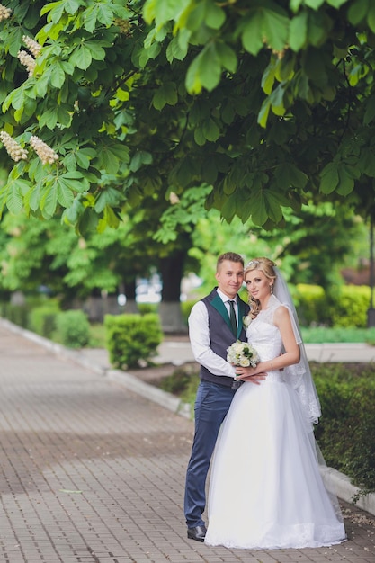 Young wedding couple enjoying romantic moments