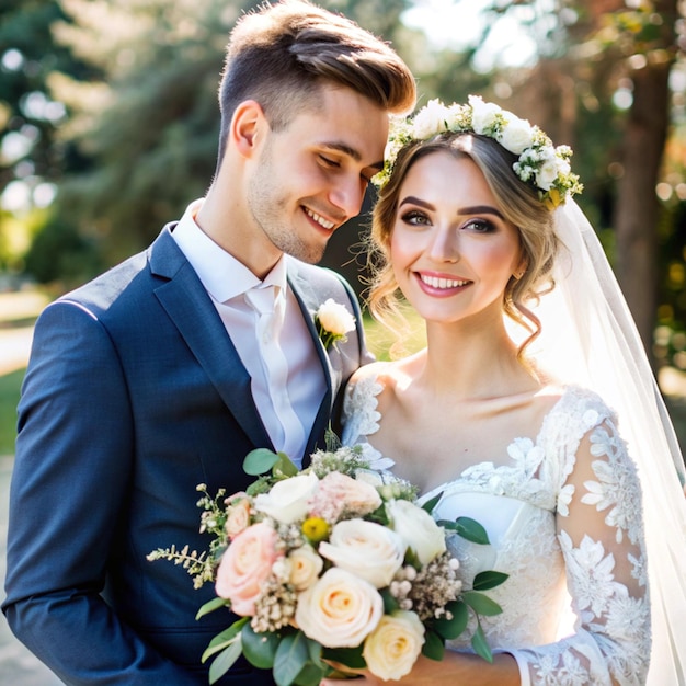 Young wedding couple on their wedding