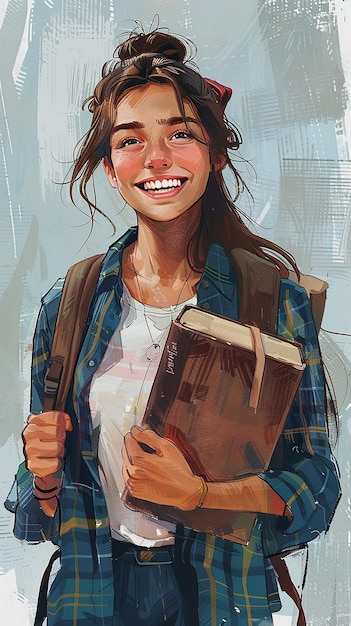 Young Western Woman Carrying a Backpack and Smiling