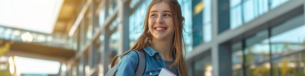 Young Western Woman Carrying a Backpack and Smiling