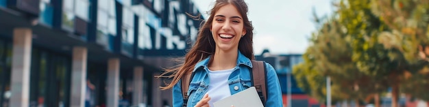 Young Western Woman Carrying a Backpack and Smiling