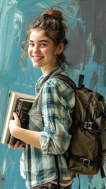 Young Western Woman Carrying a Backpack and Smiling