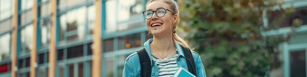 Young Western Woman Carrying a Backpack and Smiling