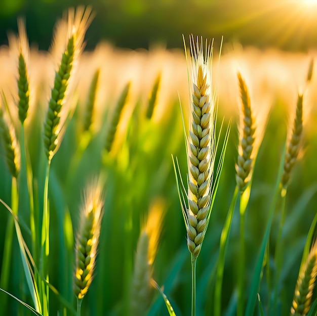 Photo young wheat ears in closeup field