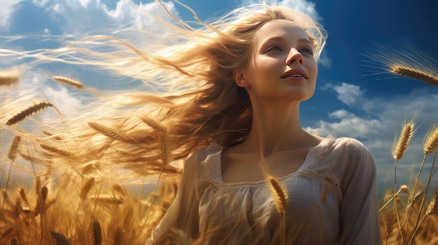 A Young Woman Amidst Swaying Wheat Fields