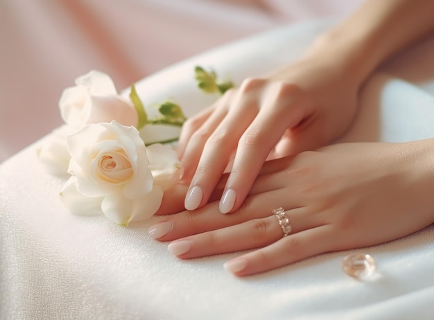 Young woman applying cream on her hands closeup