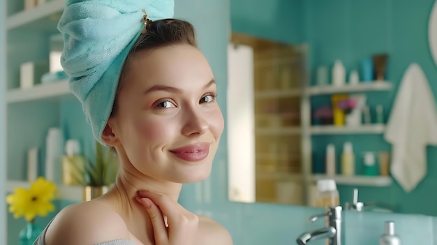 Young Woman Applying Face Cream in Bathroom Skincare Routine Fresh Look