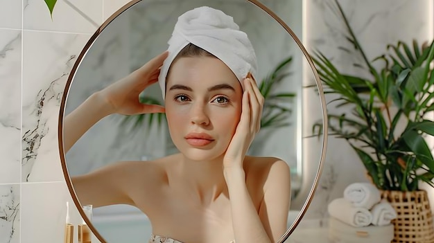 Young Woman Applying Face Cream in Bathroom Skincare Routine Fresh Look