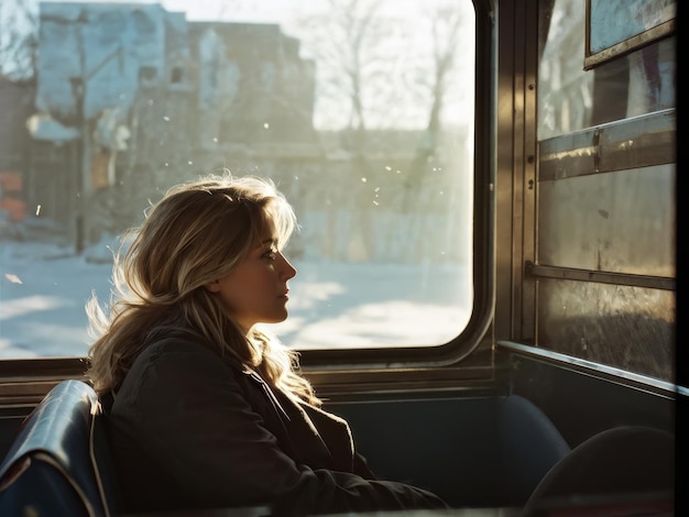 young woman in a black jacket sitting on a bench in a train station young woman in a black jack