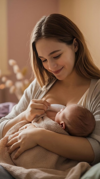 Young woman breastfeeding her newborn baby