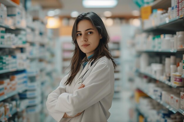 Young Woman in Bright Pharmacy