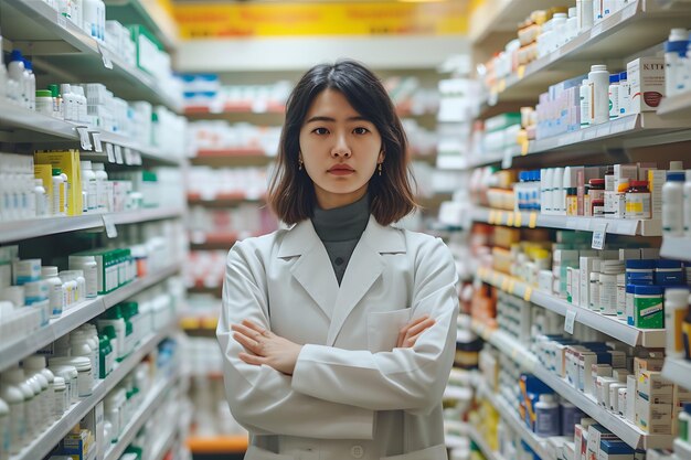 Young Woman in Bright Pharmacy