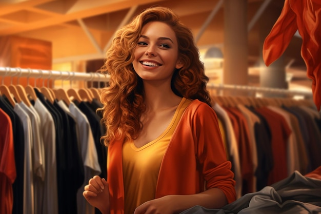 Young woman buyer in a clothing store