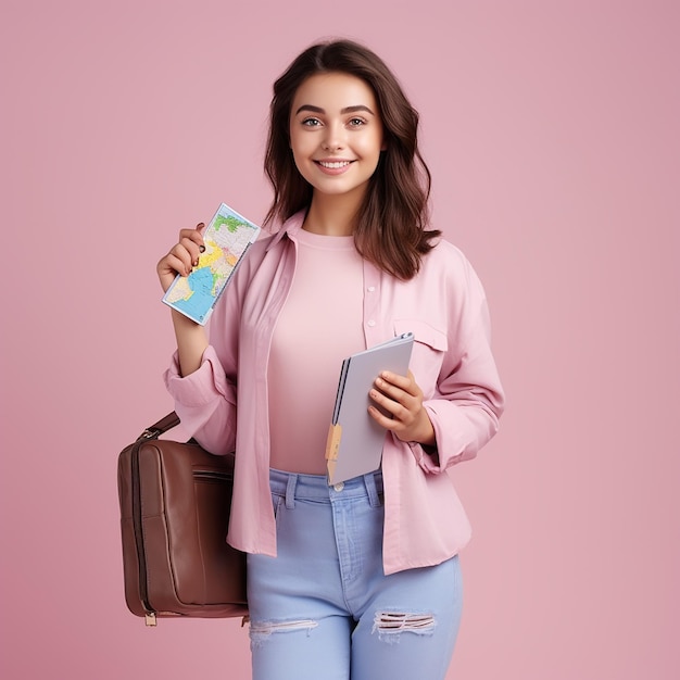 Young Woman in Casual Clothes Holding Vest Ready for Travel