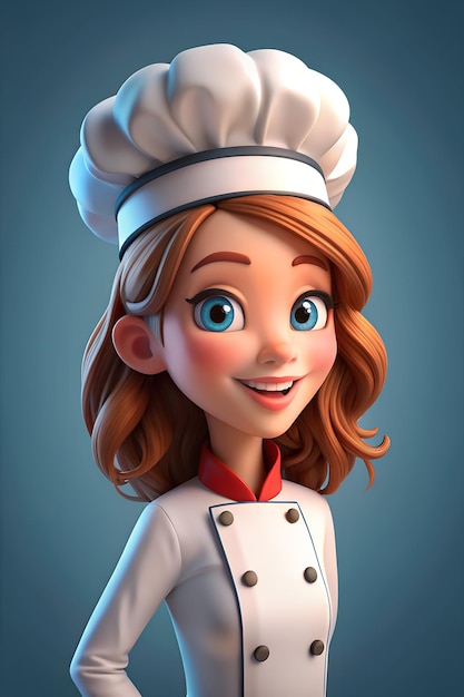 Young woman chef 3D rendered cartoon character