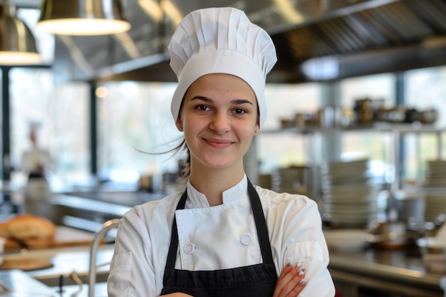 young woman chef in restaurant