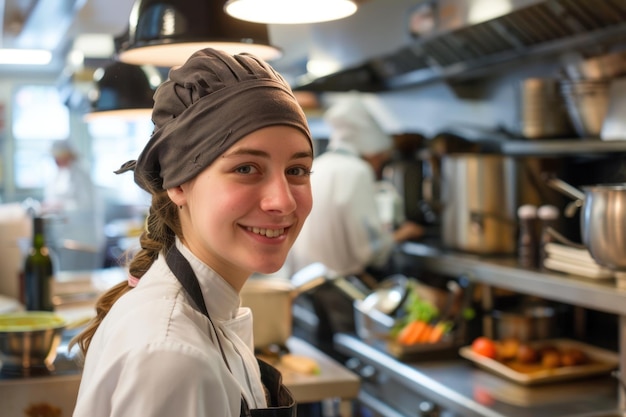 young woman chef in restaurant