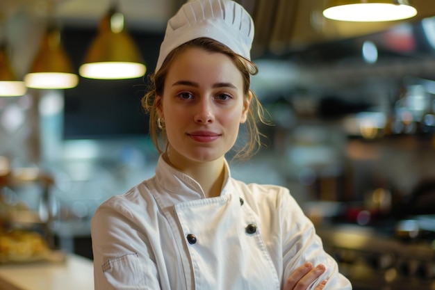 young woman chef in restaurant