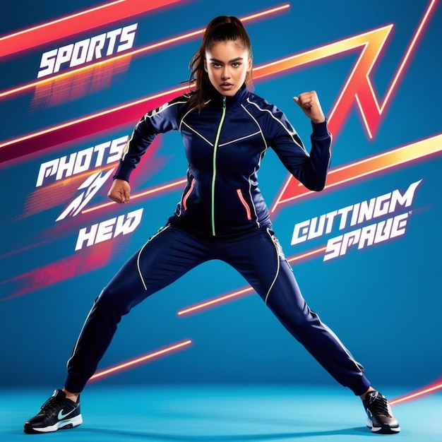 Photo a young woman clad in sleek hightech tracksuit