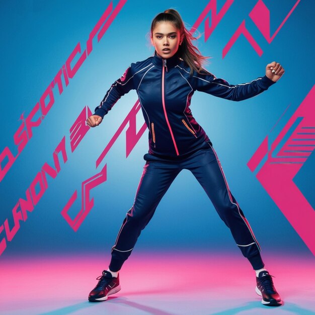 Photo a young woman clad in sleek hightech tracksuit