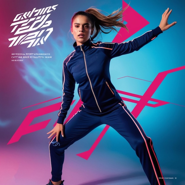 Photo a young woman clad in sleek hightech tracksuit